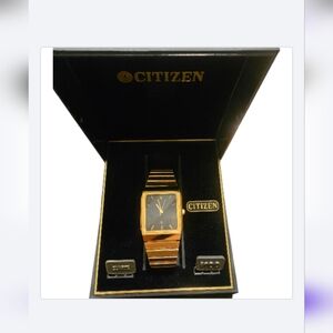 Rare Find Citizen Quartz Gold Black Men's Original  Watch New In Box